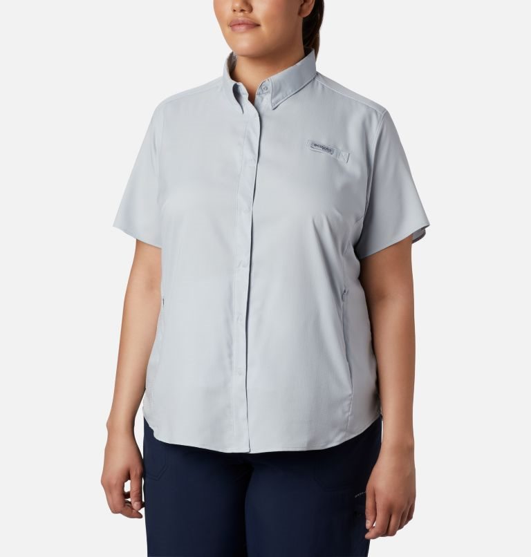 Camasa Columbia PFG Tamiami II Scurte Sleeve Dama Gri Deschis | Plus Size QV81SAZQM